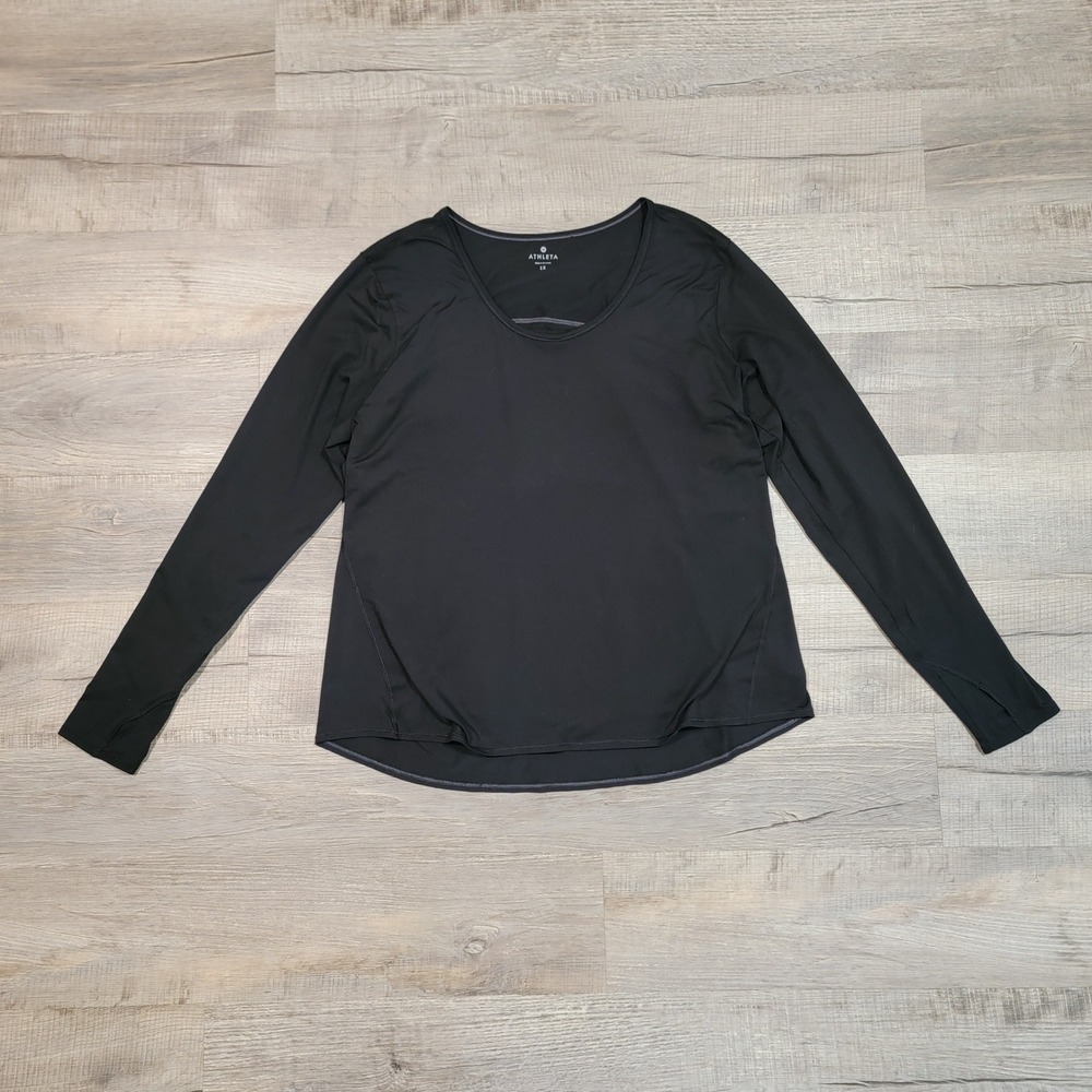 Athleta Chi Top Black Long Sleeve Double Brush Jersey Shirt Thumbholes Plus 1X